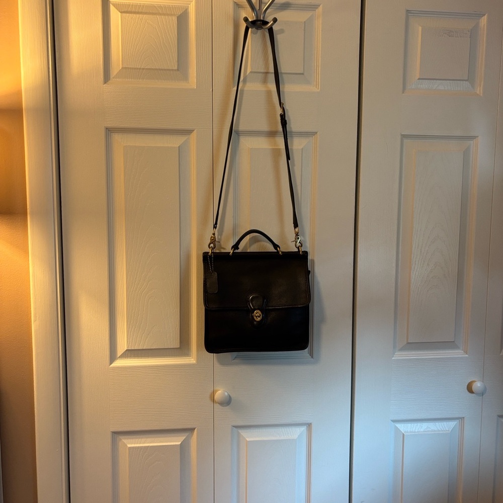 Coach Willis Black Leather Turnlock Top-Handle Shoulder Bag - Picture 6 of 12